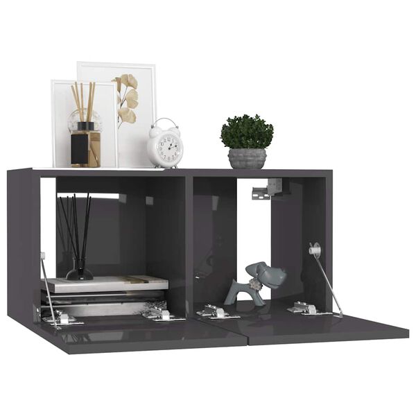 vidaXL 7-tlg. TV-Schrank-Set Hochglanz-Grau Holzwerkstoff