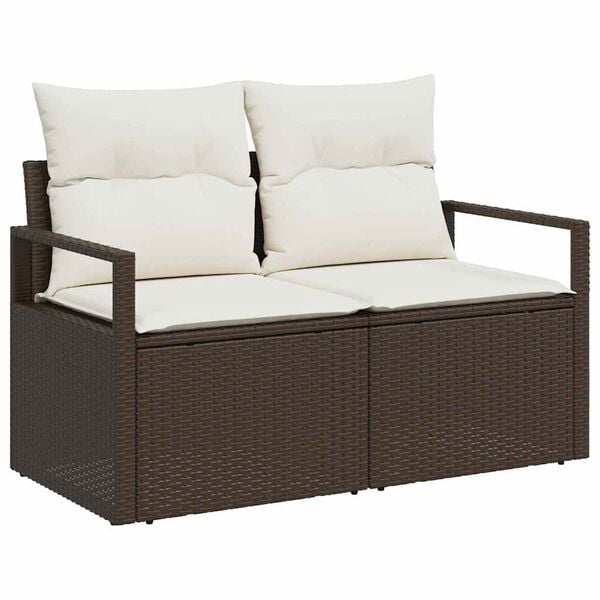 vidaXL Garten-Sofa-Set mit Kissen 5 pcs Braun und Creme Poly-Rattan