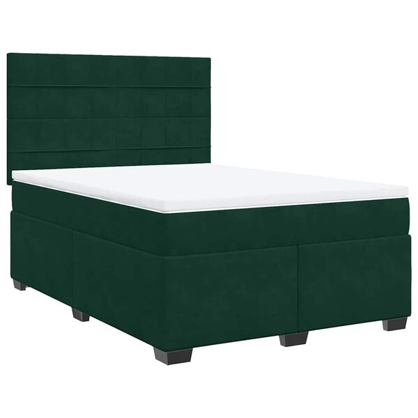 vidaXL Boxspringbett mit Matratze Dunkelgr&uuml;n 160x200 cm Samt