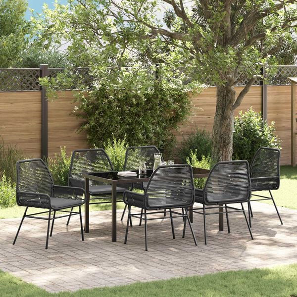 vidaXL Garten Essgruppe mit Kissen 7 pcs Schwarz Poly-Rattan