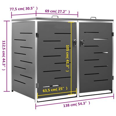 vidaXL Mülltonnenbox für 2 Tonnen 138x77,5x112,5 cm Edelstahl