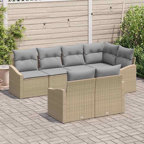 vidaXL Sofa Set mit Kissen 7 pcs Beige Poly Rattan