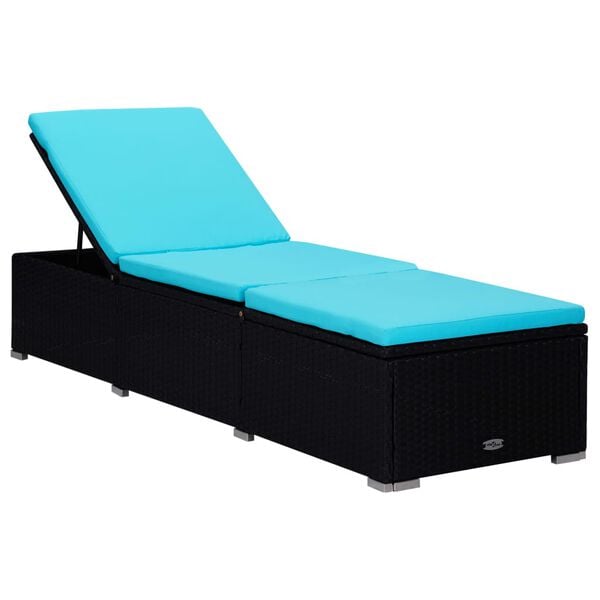 vidaXL Sonnenliege mit Auflage und Teetisch Poly Rattan Blau