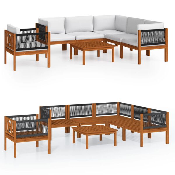 vidaXL 7-tlg. Garten-Lounge-Set mit Kissen Cremefarbenes Holz Akazie & Seil