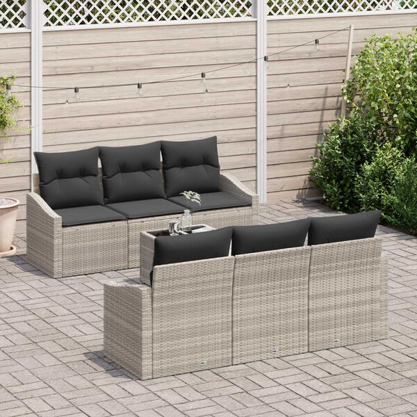 vidaXL Sofa Set mit Kissen mit Kissen 7 pcs Hellgrau Poly-Rattan