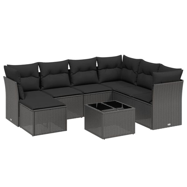 vidaXL 8-tlg. Garten-Sofagarnitur mit Kissen Schwarz Poly Rattan