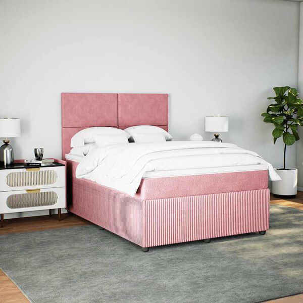 vidaXL Boxspringbett mit Matratze Rosa 140x200 cm Samt