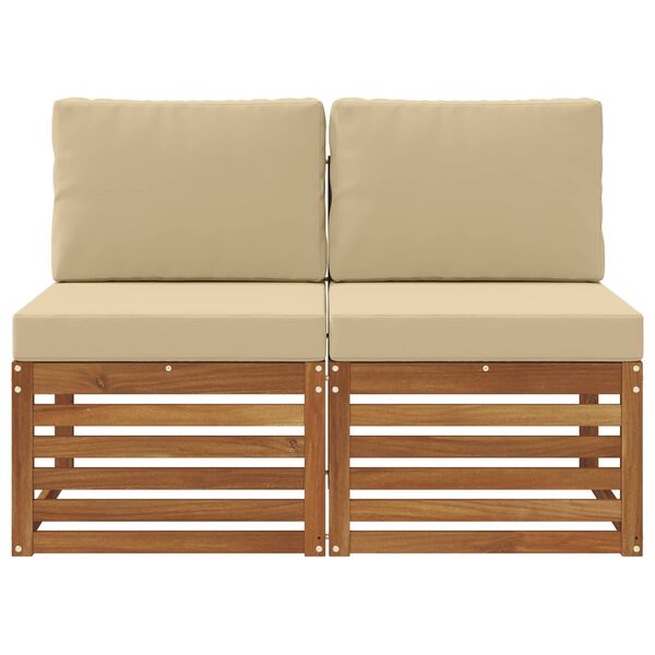 vidaXL 2 St&uuml;ck Outdoor Mittelsofa Massivholz Akazie Natur