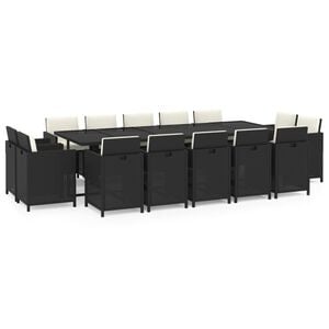 vidaXL 15-tlg. Garten-Essgruppe mit Kissen Poly Rattan Schwarz