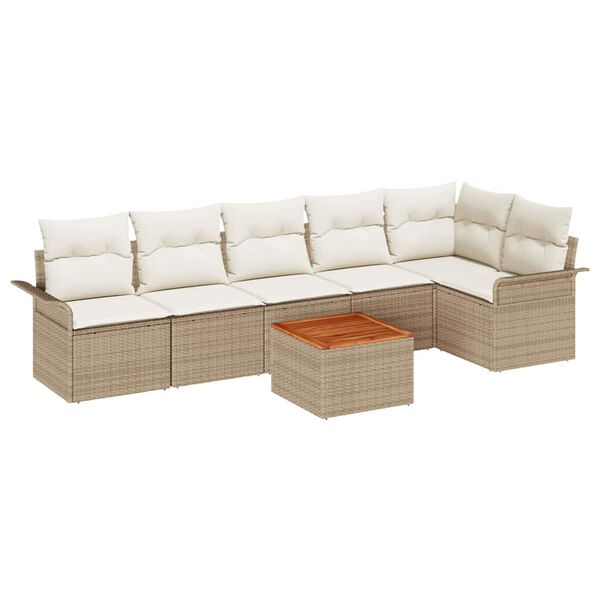 vidaXL Gartensofa-set mit Speicher 7 pcs Beige und Creme Poly-Rattan