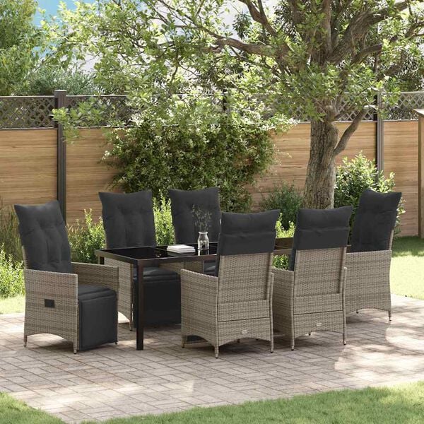 vidaXL Garten Essgruppe mit Kissen 7 pcs Grau Poly-Rattan