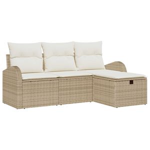 vidaXL Sofa Set mit Kissen 4 pcs Beige und Creme Poly-Rattan