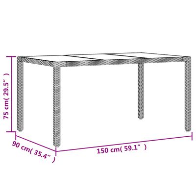vidaXL Gartentisch mit Glasplatte Beige 150x90x75 cm Poly Rattan
