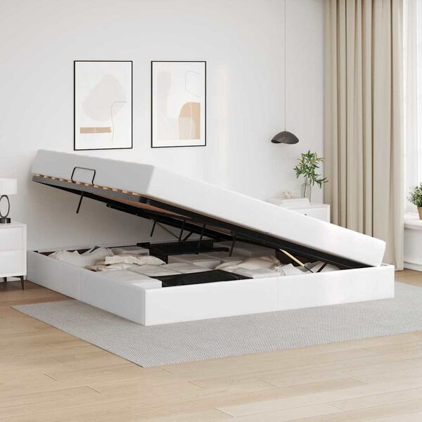vidaXL Aufbewahrungsbett mit Matratze Weiß 200 x 200 cm Kunstleder