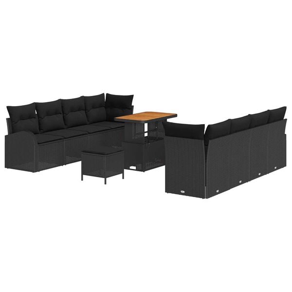 vidaXL Garten-Sofa-Set mit Kissen mit Speicher 11 pcs Schwarz