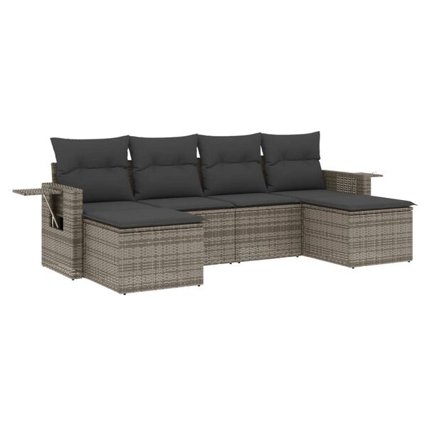 vidaXL 6-tlg. Garten-Sofagarnitur mit Kissen Grau Poly Rattan