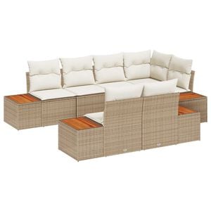 vidaXL Gartensofa-set mit Kissen 7 pcs Beige Poly-Rattan