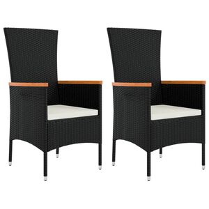 vidaXL Gartenst&uuml;hle mit Kissen 2 Stk. Poly Rattan Schwarz