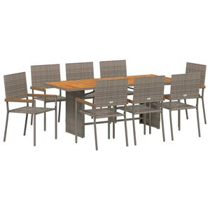 vidaXL Garten Essgruppe 9 stk. Grau Poly-Rattan