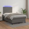vidaXL Boxspringbett mit Matratze & LED Grau 120x190 cm Kunstleder