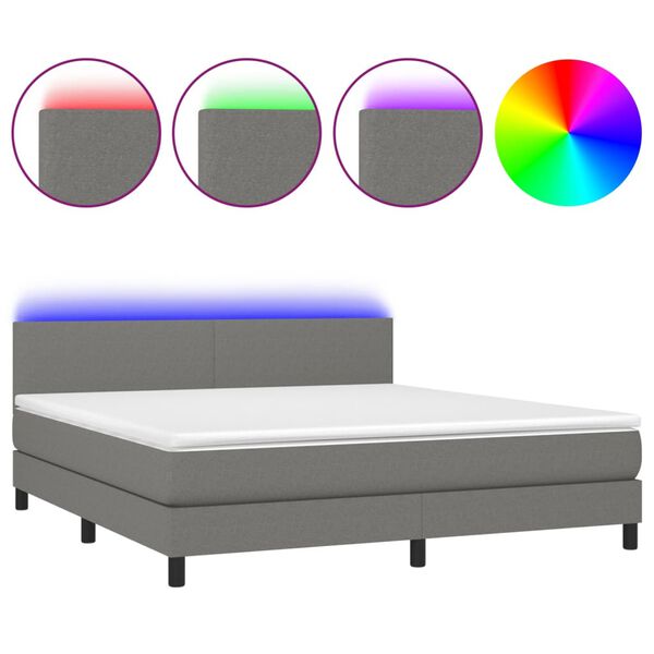 vidaXL Boxspringbett mit Matratze & LED Dunkelgrau 180x200 cm Stoff