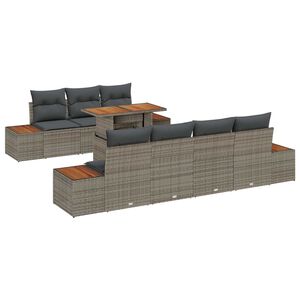 vidaXL Garten-Sofa-Set mit Speicher 8 pcs Grau Poly Rattan