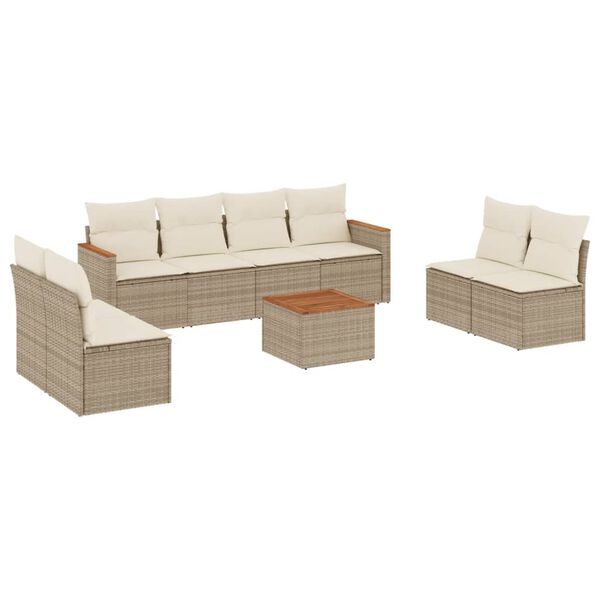 vidaXL 9-tlg. Garten-Sofagarnitur mit Kissen Beige Poly Rattan