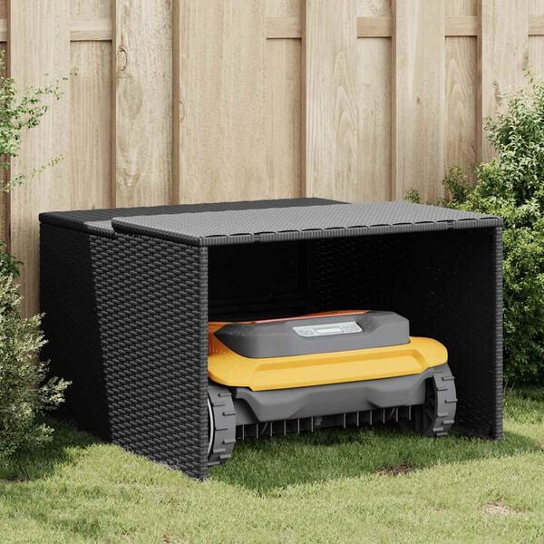 vidaXL M&auml;hroboter-Garage Schwarz 86x90x52/57 cm Poly Rattan