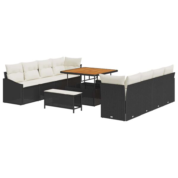 vidaXL Garten-Sofa-Set mit Kissen mit Kissen 11 pcs Schwarz und Creme