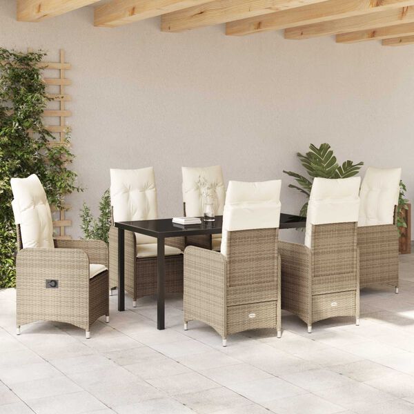 vidaXL Garten Essgruppe mit Kissen 7 pcs Beige Poly Rattan