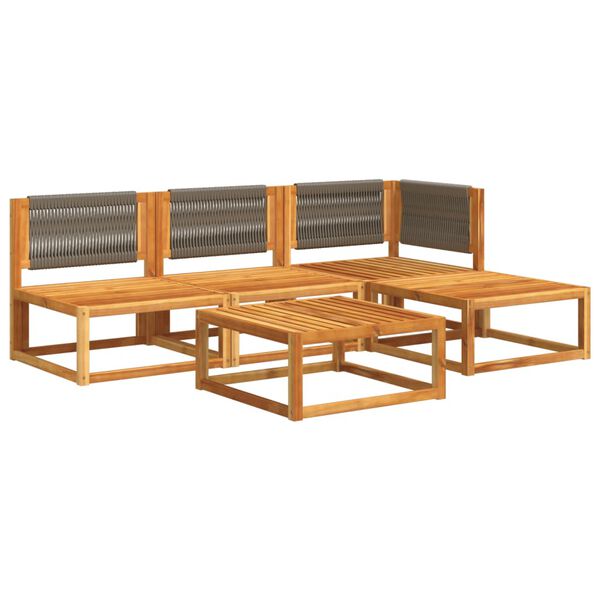 vidaXL 5-tlg. Gartensofa-Set mit Kissen Holz Akazie & Seil