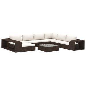 vidaXL 10-tlg. Garten-Lounge-Set mit Auflagen Poly Rattan Braun