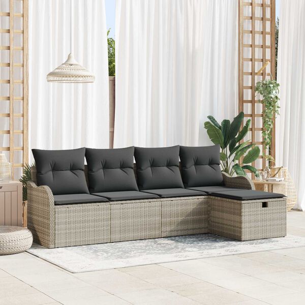 vidaXL Garten-Sofa-Set mit Kissen 5 pcs Hellgrau Poly Rattan