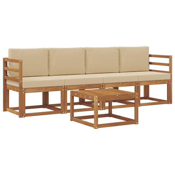 vidaXL Outdoor-Sofagarnitur mit Kissen 5 pcs Natur und Beige