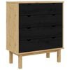 vidaXL Kommode OTTA Schwarz 76,5 x 39,5 x 90 cm Massives Kiefernholz