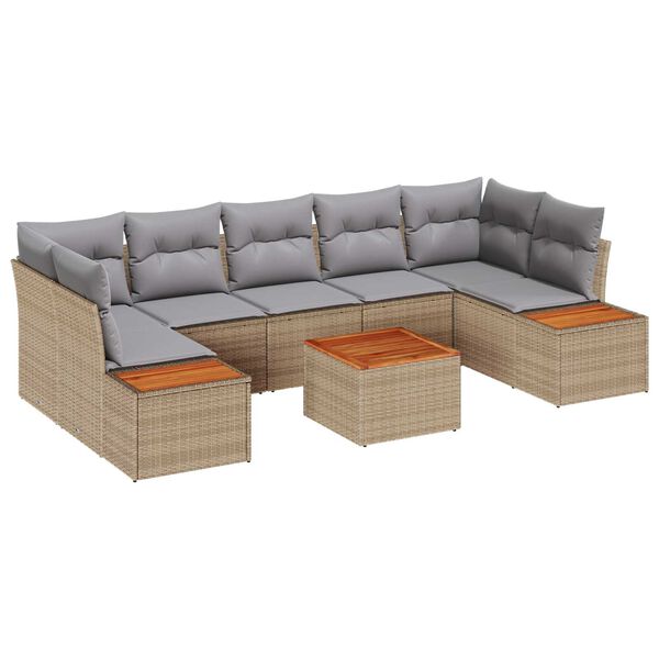 vidaXL Garten-Sofa-Set mit Kissen mit Speicher 8 pcs Beige Poly Rattan