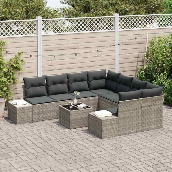 vidaXL Garten-Sofa-Set 9 pcs Hellgrau und Dunkelgrau Poly-Rattan