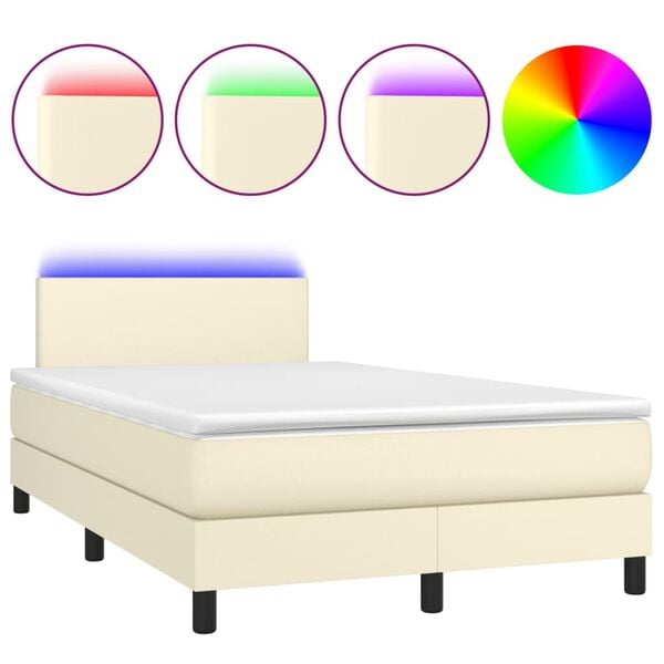 vidaXL Boxspringbett mit Matratze & LED Creme 120x200 cm Kunstleder