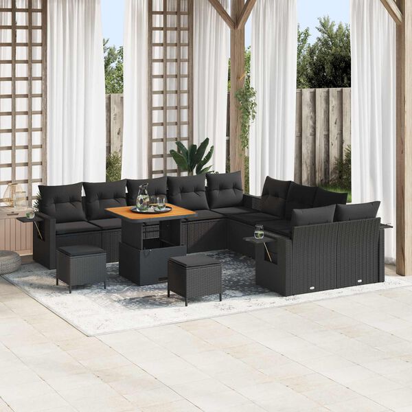 vidaXL Gartensofa-set mit Kissen 13 pcs Schwarz Poly-Rattan