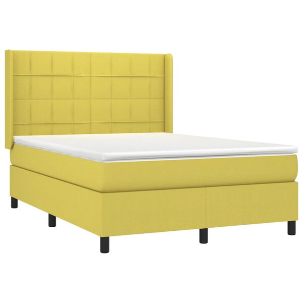 vidaXL Boxspringbett mit Matratze & LED Gr&uuml;n 140x190 cm Stoff