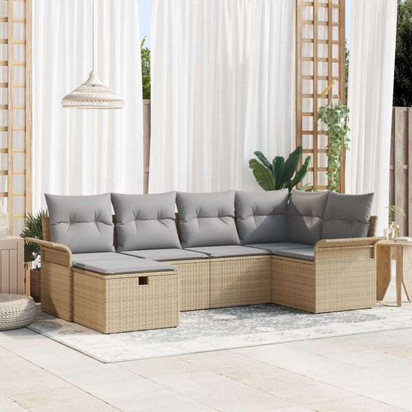 vidaXL Gartensofa-set mit Kissen mit Speicher 6 pcs Poly Rattan