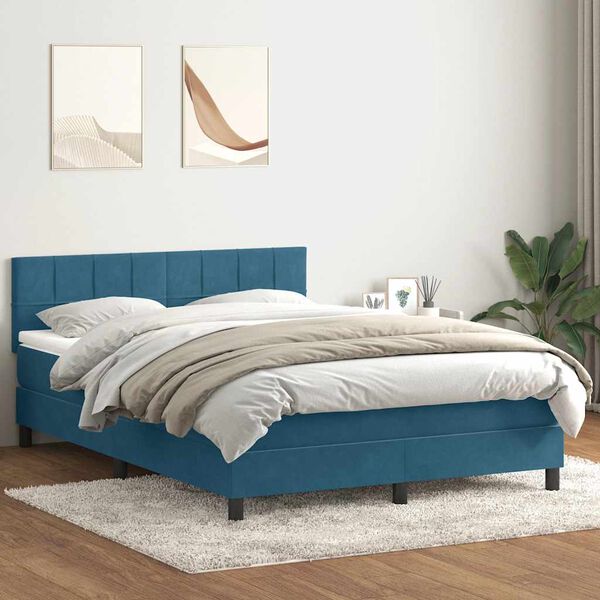 vidaXL Boxspringbett mit Matratze & LED Dunkelblau 140x210 cm Samt