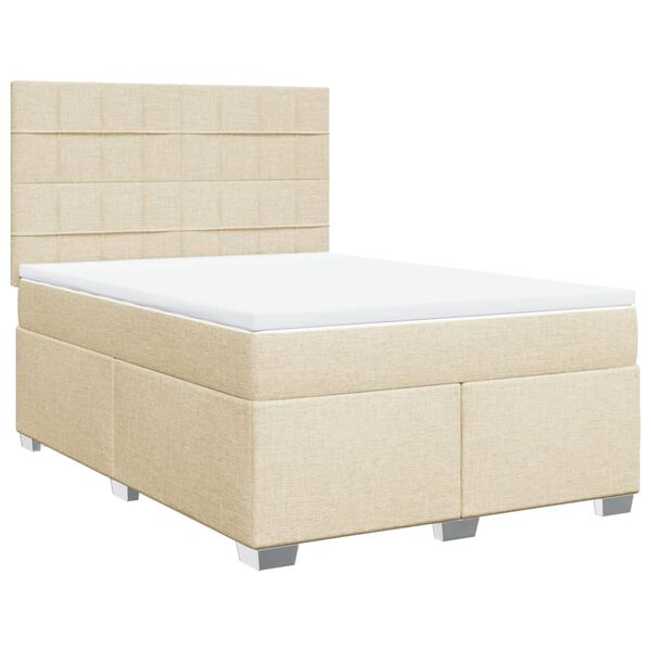 vidaXL Boxspringbett mit Matratze Creme 140x190 cm Stoff