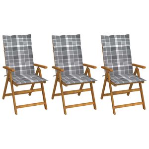 vidaXL Klappst&uuml;hle, 3er-Set mit Kissen, aus massivem Akazienholz