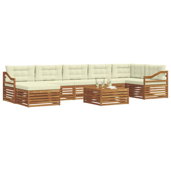 vidaXL Outdoor-Sofagarnitur 8 pcs Natur und Creme Massivholz Akazie