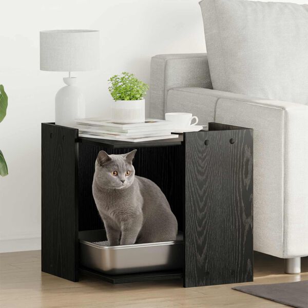 vidaXL Katzenstreu Box Umz&auml;unung Schwarz Eichen-Optik 53 x 53 x 51 cm