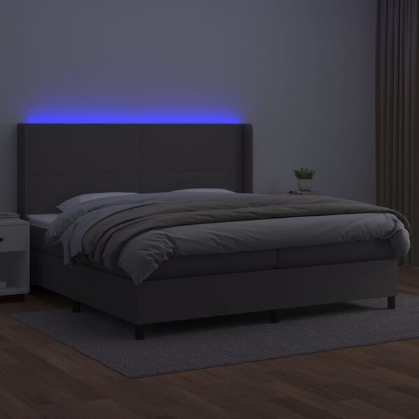 vidaXL Boxspringbett mit Matratze & LED Grau 200x200 cm Kunstleder