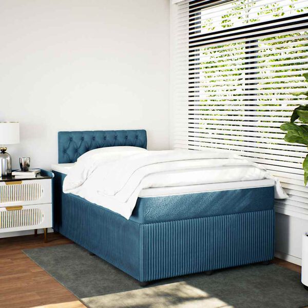 vidaXL Boxspringbett mit Matratze Blau 120x200 cm Samt