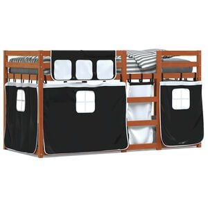 vidaXL Etagenbett mit Vorh&auml;ngen Wei&szlig; Schwarz 90x200 cm Kiefernholz