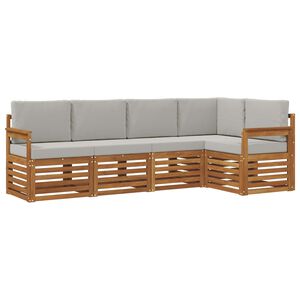 vidaXL Ecksofa Set 5 pcs Nat&uuml;rlich und Hellgrau Massivholz Akazie